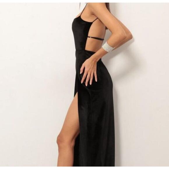 Lucy In The Sky Giana Black Velvet Maxi Dress Small - Picture 3 of 9